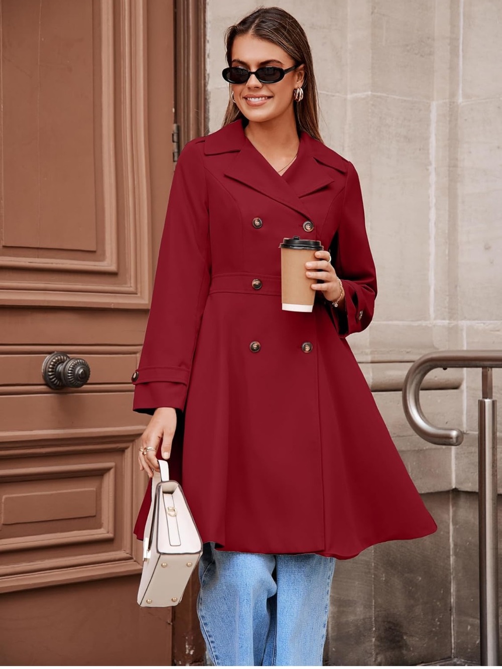 Simplee Double-Breasted Wine Red Trench Coat NWT MEDIUM